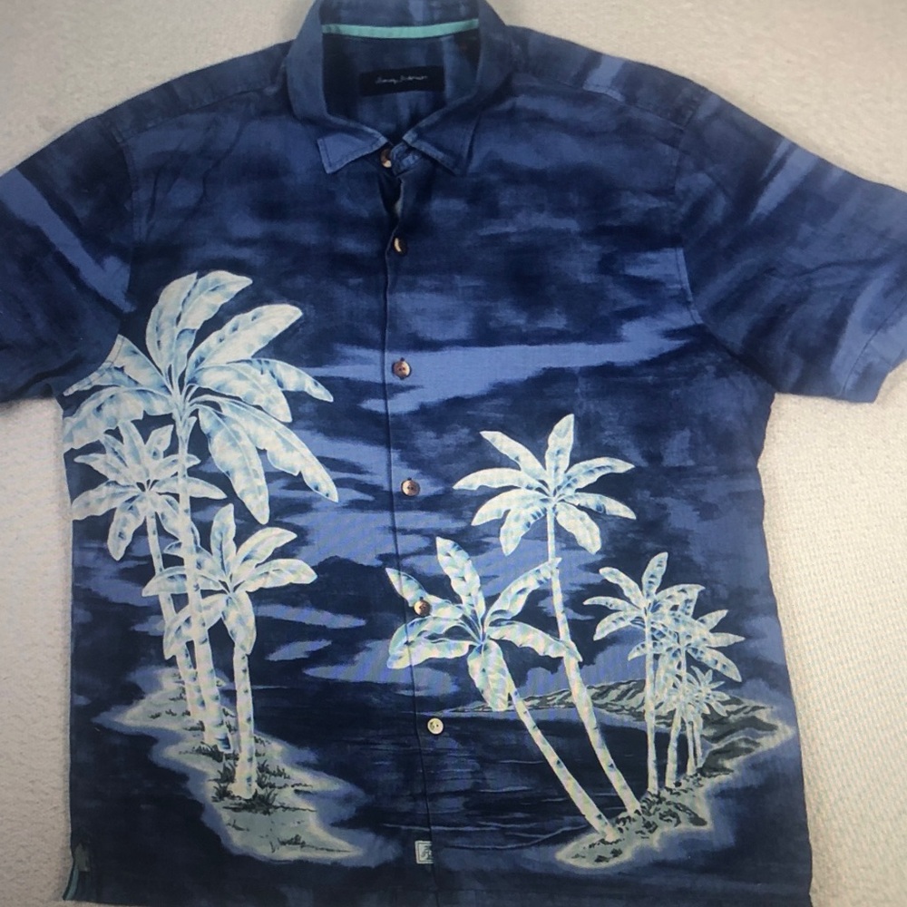 Men's Blue Palm Print Short-Sleeve Shirt